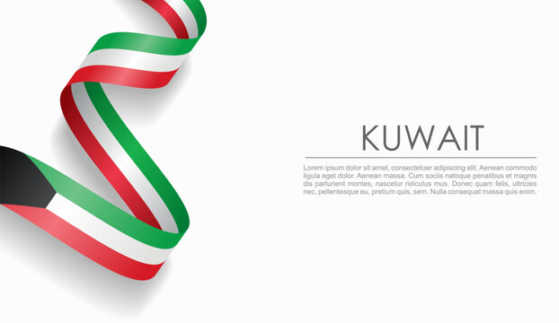 Kuwaiti flag wavy ribbon, symbolizing national pride, ideal for patriotic or cultural design themes. Vector illustration.