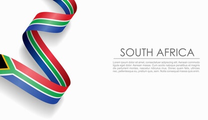 South African flag wavy ribbon, symbolizing national pride, ideal for patriotic or cultural design themes. Vector illustration. © Khvost
