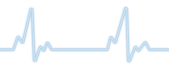 Blue glowing neon heart pulse with ECG heartbeat line on a PNG background. Medical cardiogram concept.