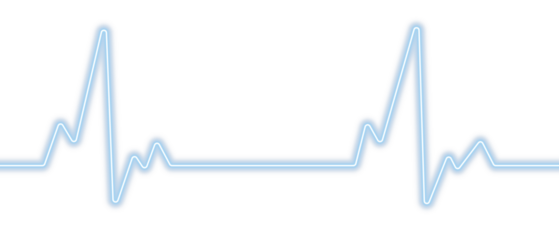 Blue glowing neon heart pulse with ECG heartbeat line on a PNG background. Medical cardiogram concept.
