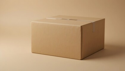Сlose-up of a plain cardboard box on a neutral background.
