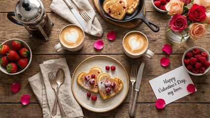 Cozy Valentine&rsquo;s Breakfast with Heart-Shaped Pancakes and Coffee