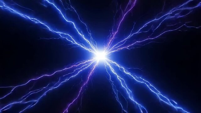 Electric blue lightning bolts radiate from a central bright light - 4K Video