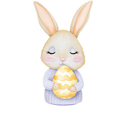 Sleeping Easter Bunny With Egg Watercolor