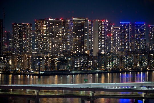 Tokyo Night Cityscape from Rooftop Observation Deck, Japan