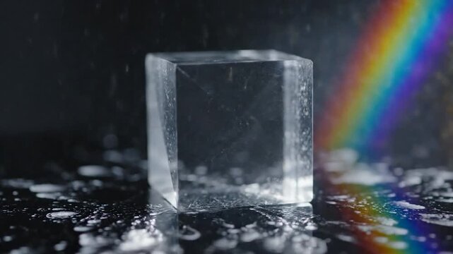 Light Refraction Through Glass Prism Creating Rainbow Colors