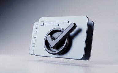 3D Isometric Digital Compliance and Verification Icon on Grey Background for Business Approval