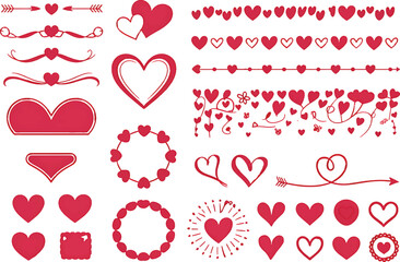 Red Heart Collection: decorative hearts, borders, arrows & romantic elements for Valentine, wedding, love design