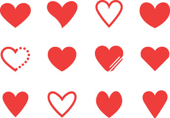 Red Heart Icons Set for Love, Valentine, Wedding and Romantic Design
