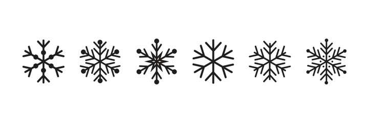 Collection of black snowflake icons for winter and holiday design. Snowflake vector.