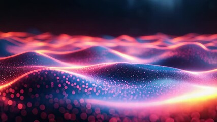 Abstract digital waves made of glowing particles forming a futuristic data landscape under a starry sky, representing interconnected information and advanced technology - Powered by Adobe