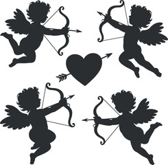 Cupid Silhouette with Bow and Arrow for Valentine Day and Love Graphics