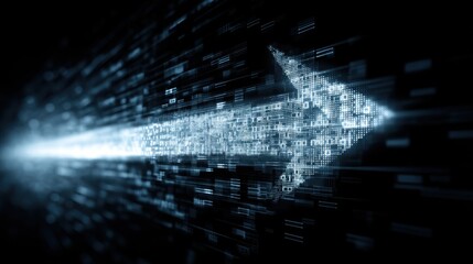 Digital Arrow Symbol in Data Environment Representing Progress and Technology in a High-Tech Background