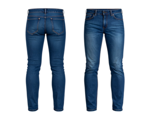 Two views of stylish, fitted blue denim jeans