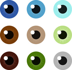 Human eye, set of human eyes, human pupil of different colors. Vector, cartoon illustration, postcard, poster.