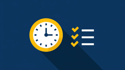 Time management productivity planning clock checklist long shadow icon deadline schedule organization task list efficiency focus