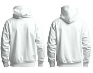 Two blank white hooded sweatshirts, front and back views (3)