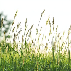 Fototapeta premium Minimalist Watercolor Illustration of Dried Grass and Wheat with Wildflowers Border on White Background