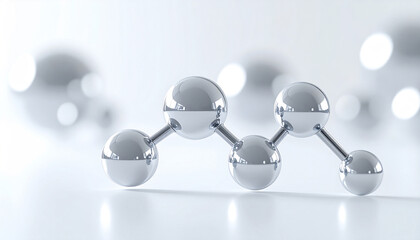 透明感のあるシルバー分子構造の3Dレンダリング｜美容成分・スキンケアのクリーン背景 / Silver transparent molecular structure 3D render, clean skincare ingredient background