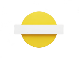 Bright yellow circle with horizontal white strip isolated on transparent background