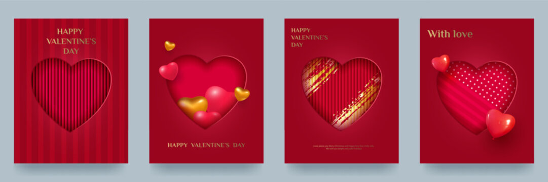 Valentine s Day 3D background set with a red heart cut out of textured paper, paint strokes, and hearts. Product display mockup. Stage showcase