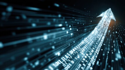 Futuristic Arrow Pointing Forward Through Digital Data in a High-Tech Environment