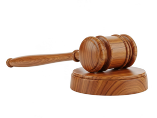 Wooden gavel resting on round block isolated on transparent background