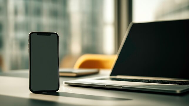 laptop and mobile phone on a office desk