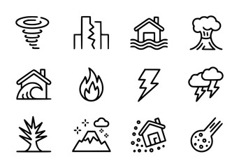 Collection of simple representing natural disasters and environmental hazards