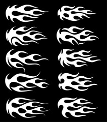 Collection of white flame tribal black background fire