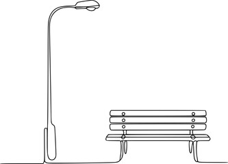 Single of a park bench and a street lamp a white background light