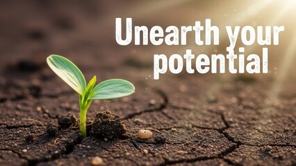 Young sprout emerging from cracked earth symbolising potential