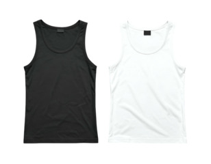 Two plain tank tops, one black, one white, side by side