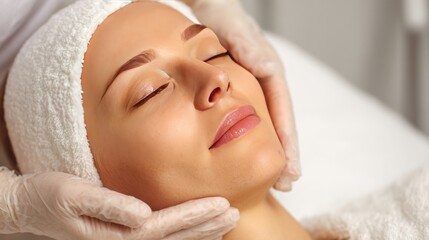 Womans face and hands on transparent