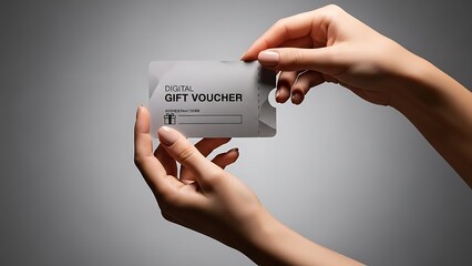 Hands holding a gift voucher card.