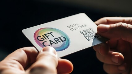 Hands holding a gift card close up.