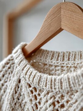 Cozy knit sweater shows texture and detail in close-up