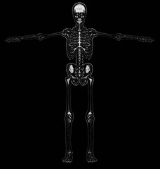 Human skeleton showing anatomy in t-pose