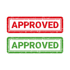 Red and green approved stamp sign set with grunge vintage style vector illustration