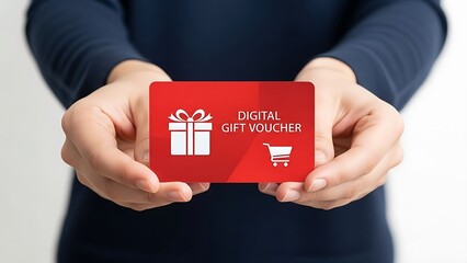 Digital gift voucher in hands.