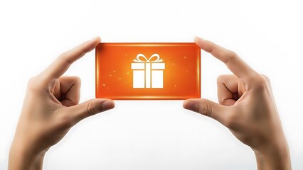 Hands holding orange gift card.