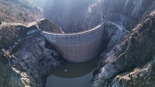 Vidraru dam aerial mountain lake view