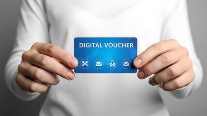 Person holding digital voucher card.