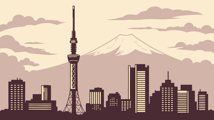 Obraz premium Tokyo skyline featuring iconic skytree mount fuji ideal for travel guides, city promotions, website banners, or social media.