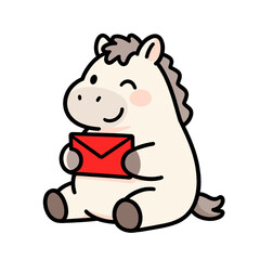 [Vector EPS]Cute cartoon horse holding a red envelope showing a cheerful expression