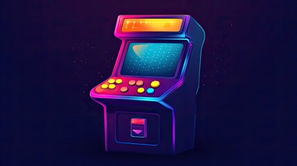 Vibrant Neon Arcade Machine: Retro-Futuristic Gaming with Glowing Buttons