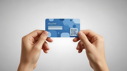 Hands Holding Blue Credit Card Closeup.