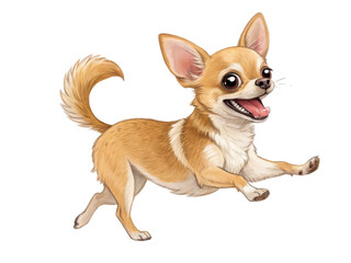 Obraz premium Adorable, digitally painted tan and white Chihuahua with large expressive eyes and a joyful expression, is dynamically running forward with paws outstretched,, isolated on transparent background.
