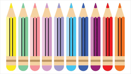 Set of eight colorful wooden pencils in flat design vector.eps