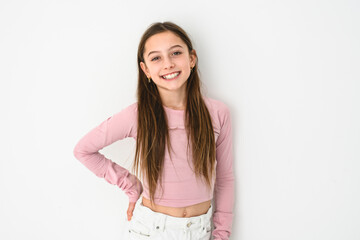 cute and Young pre teen girl on studio white